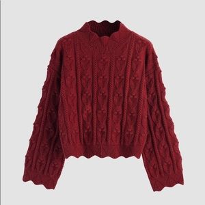 Sweater - red textured high neck